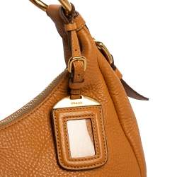 Pre Owned Prada Tan Vitello Daino Leather Zip Top Hobo