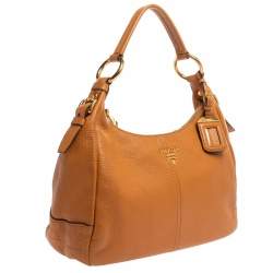 Pre Owned Prada Tan Vitello Daino Leather Zip Top Hobo