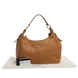Pre Owned Prada Tan Vitello Daino Leather Zip Top Hobo