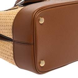 Pre Owned Prada Brown/Beige Raffia and Leather Medium Panier Top Handle Bag