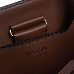 Pre Owned Prada Brown/Beige Raffia and Leather Medium Panier Top Handle Bag