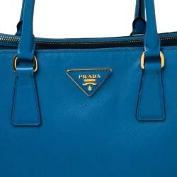 Prada Blue Bicolor Saffiano Lux Leather Medium Galleria Double Zip Tote