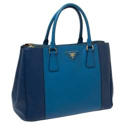 Prada Blue Bicolor Saffiano Lux Leather Medium Galleria Double Zip Tote