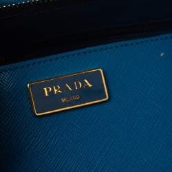 Prada Blue Bicolor Saffiano Lux Leather Medium Galleria Double Zip Tote