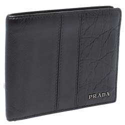 Prada Black Saffiano Leather and Crocodile Bifold Wallet