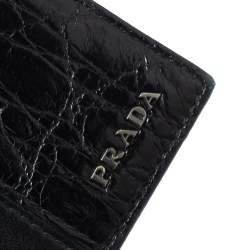 Prada Black Saffiano Leather and Crocodile Bifold Wallet