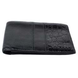 Prada Black Saffiano Leather and Crocodile Bifold Wallet