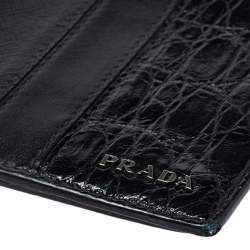 Prada Black Saffiano Leather and Crocodile Bifold Wallet