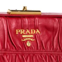 Pre Owned Prada Red Gaufre Nappa Leather Dressy Frame Satchel
