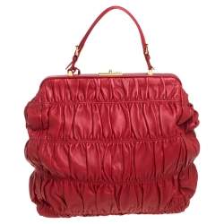 Pre Owned Prada Red Gaufre Nappa Leather Dressy Frame Satchel
