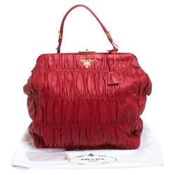 Pre Owned Prada Red Gaufre Nappa Leather Dressy Frame Satchel