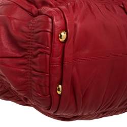 Pre Owned Prada Red Gaufre Nappa Leather Dressy Frame Satchel