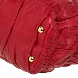 Pre Owned Prada Red Gaufre Nappa Leather Dressy Frame Satchel