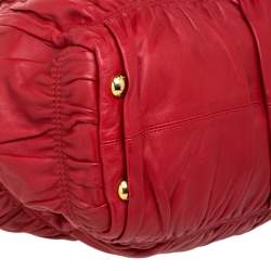 Pre Owned Prada Red Gaufre Nappa Leather Dressy Frame Satchel