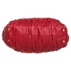 Pre Owned Prada Red Gaufre Nappa Leather Dressy Frame Satchel