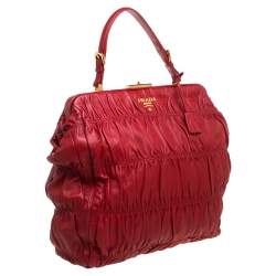 Pre Owned Prada Red Gaufre Nappa Leather Dressy Frame Satchel