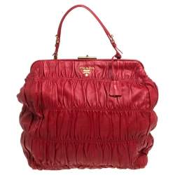 Pre Owned Prada Red Gaufre Nappa Leather Dressy Frame Satchel
