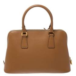 Pre Owned Prada Tan Saffiano Lux Leather Dome Satchel