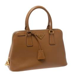 Pre Owned Prada Tan Saffiano Lux Leather Dome Satchel