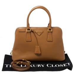 Pre Owned Prada Tan Saffiano Lux Leather Dome Satchel