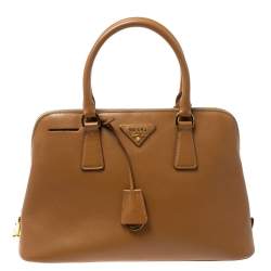 Pre Owned Prada Tan Saffiano Lux Leather Dome Satchel