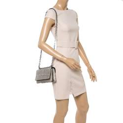 Pre Owned Prada Grey/Green Lucertola Lizard Flap Chain Shoulder Bag