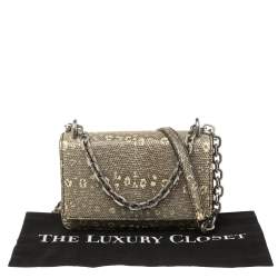 Pre Owned Prada Grey/Green Lucertola Lizard Flap Chain Shoulder Bag