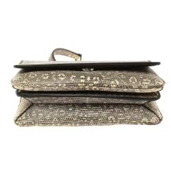 Pre Owned Prada Grey/Green Lucertola Lizard Flap Chain Shoulder Bag