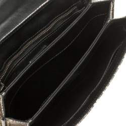 Pre Owned Prada Grey/Green Lucertola Lizard Flap Chain Shoulder Bag