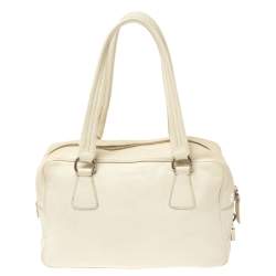 Pre Owned Prada White Vitello Daino Leather Balletto Bag
