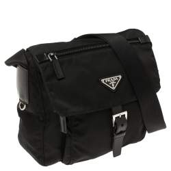 Pre Owned Prada Black Nylon Pocket Flap Messenger Bag