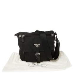 Pre Owned Prada Black Nylon Pocket Flap Messenger Bag