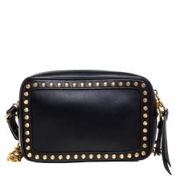 Pre Owned Prada Black Leather Studded Camera Crossbody Bag