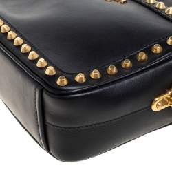 Pre Owned Prada Black Leather Studded Camera Crossbody Bag