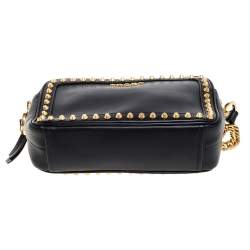 Pre Owned Prada Black Leather Studded Camera Crossbody Bag