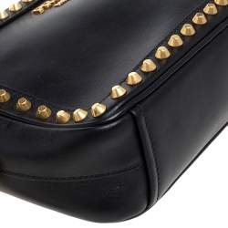 Pre Owned Prada Black Leather Studded Camera Crossbody Bag