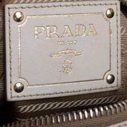Pre Owned Prada Beige/Cream Logo Jacquard Canvas and Leather Hobo