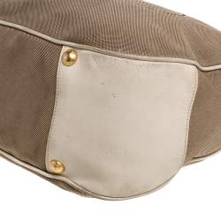Pre Owned Prada Beige/Cream Logo Jacquard Canvas and Leather Hobo