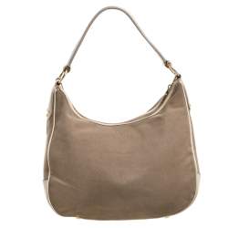 Pre Owned Prada Beige/Cream Logo Jacquard Canvas and Leather Hobo