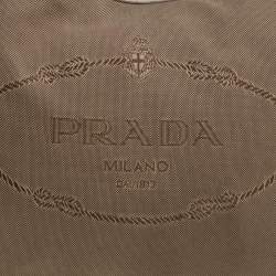 Prada Beige/Cream Logo Jacquard Canvas and Leather Hobo