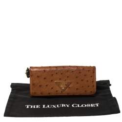 Pre Owned Prada Tan Ostrich Flap Continental Wallet