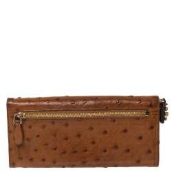 Pre Owned Prada Tan Ostrich Flap Continental Wallet