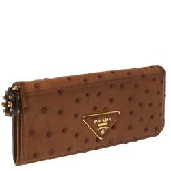 Pre Owned Prada Tan Ostrich Flap Continental Wallet
