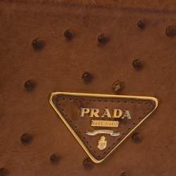 Pre Owned Prada Tan Ostrich Flap Continental Wallet