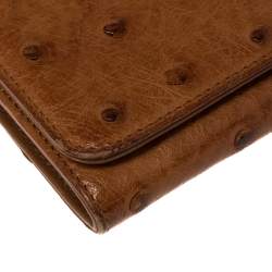 Pre Owned Prada Tan Ostrich Flap Continental Wallet