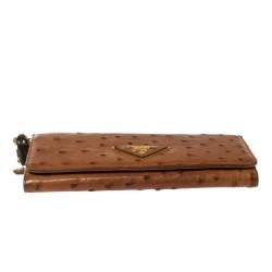 Pre Owned Prada Tan Ostrich Flap Continental Wallet