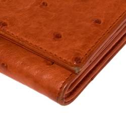 Pre Owned Prada Orange Ostrich Flap Continental Wallet