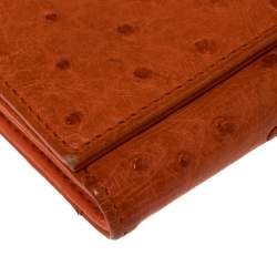 Pre Owned Prada Orange Ostrich Flap Continental Wallet