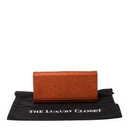 Pre Owned Prada Orange Ostrich Flap Continental Wallet