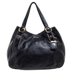 Pre Owned Prada Black Vitello Leather Sacca 2 Manici Hobo